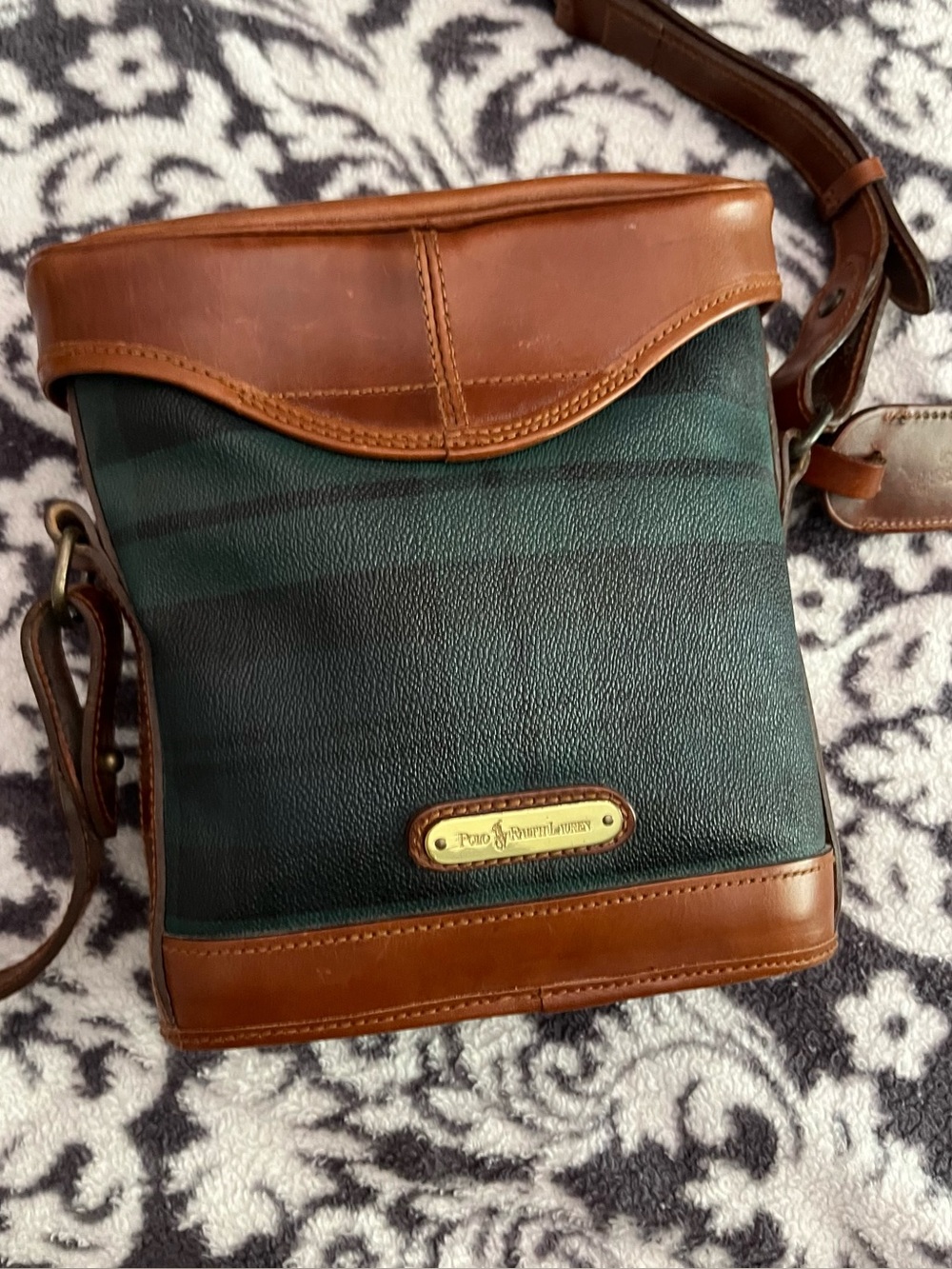 Ralph Lauren Vintage Black Watch Plaid  Leather Trim Shoulder/Crossbody Bag - Picture 2 of 14